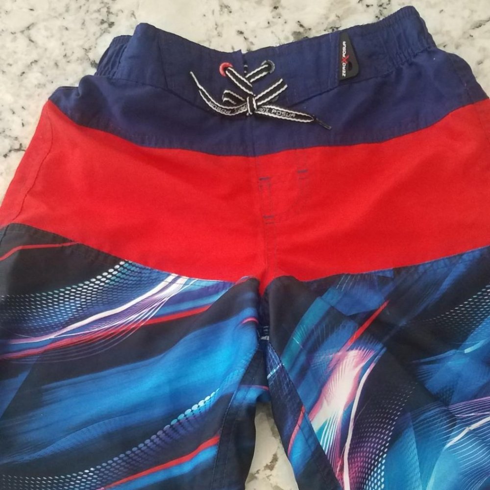 ZeroXposur Red Navy White Black Boys Swim Trunks Size S 8